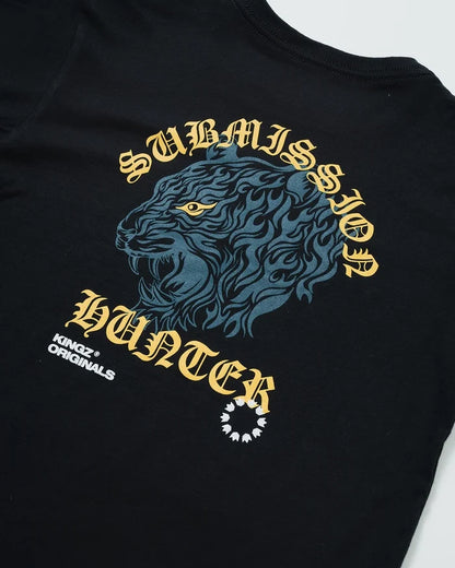 Kingz Submission Hunter Youth Tee - Print Detail - Kingz Originals Tiger Artwork Macro - Black Youth BJJ Tee [color:Black]