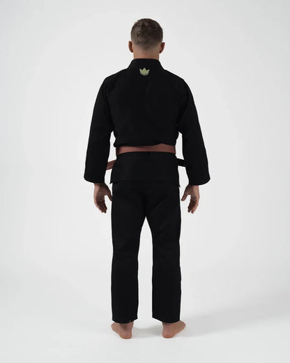 Kingz The ONE V2 LE BJJ Gi Black Green front full body view showing lapel collar and green accents