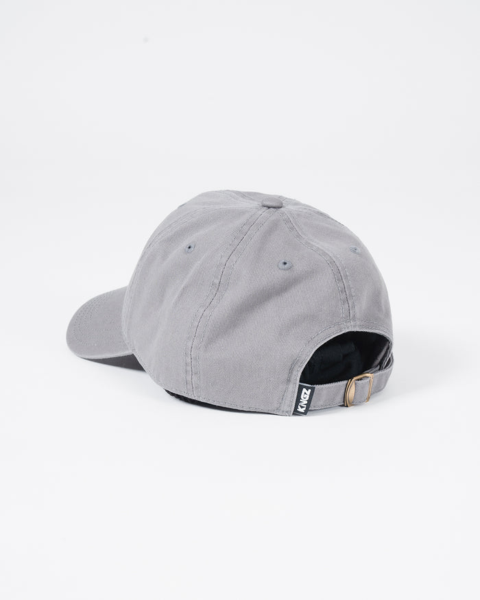 Kingz Kore Dad Hat Grey - Back View Adjustable Strap Metal Buckle Kingz Tag Grey Cotton Fabric Casual Design BJJ Training Apparel [color:Grey]