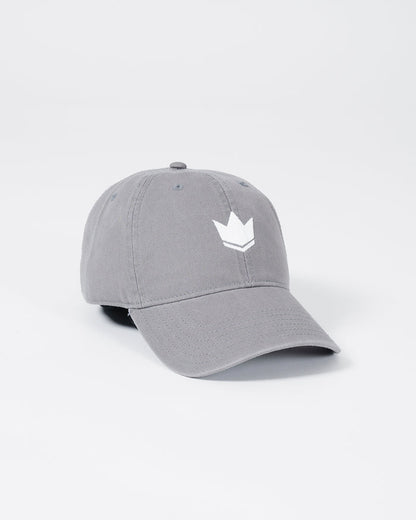 Kingz Kore Dad Hat Grey - Angled Front View White Crown Logo Embroidered Front Panel Curved Brim Adjustable Strapback Classic Casual Design BJJ Training Apparel [color:Grey]