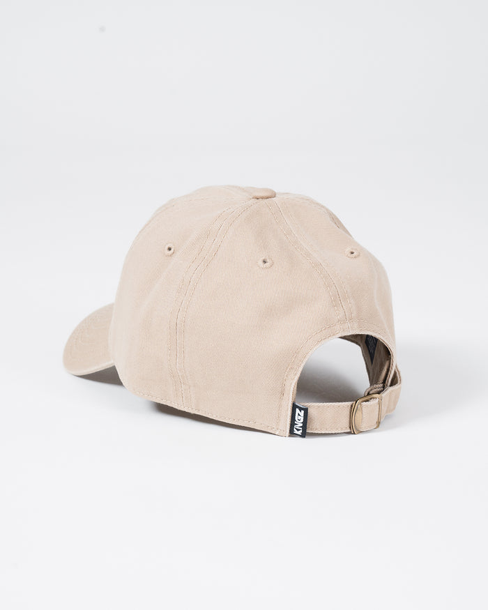 Kingz Kore Dad Hat - Khaki - Back View Beige Cotton Adjustable Strap Kingz Logo Tag Casual Fit BJJ Training Hat [color:Beige]