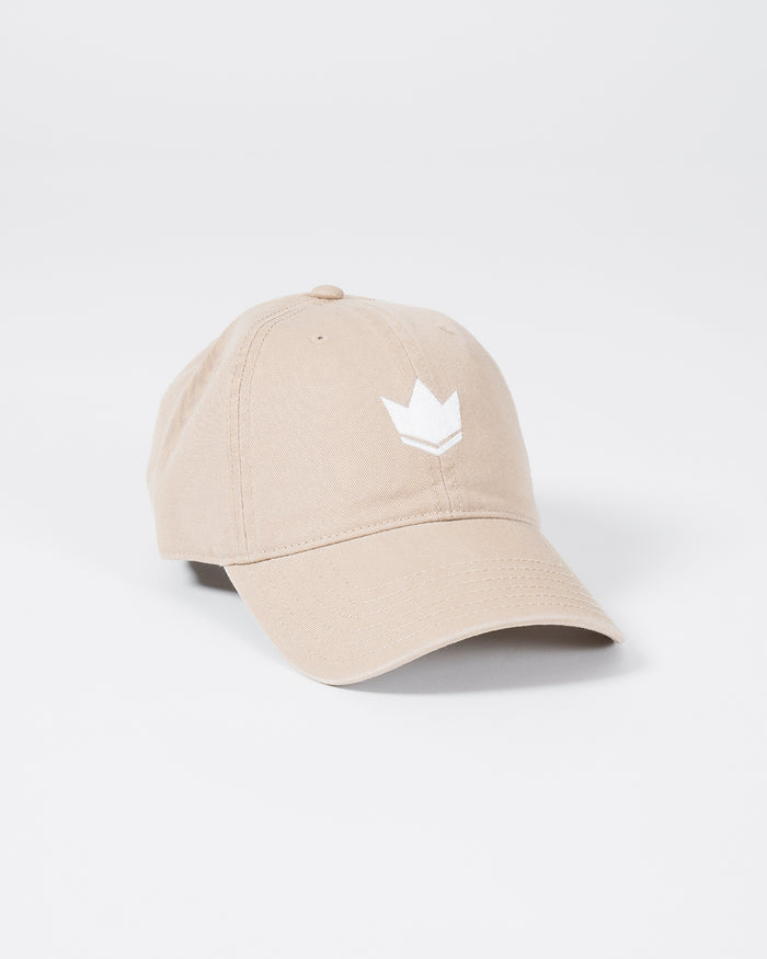 Kingz Kore Dad Hat Khaki - Angled Front View Beige Crown Embroidery Center Panel Curved Brim Classic Casual Fit Lightweight Cotton BJJ Training Apparel [color:Beige]