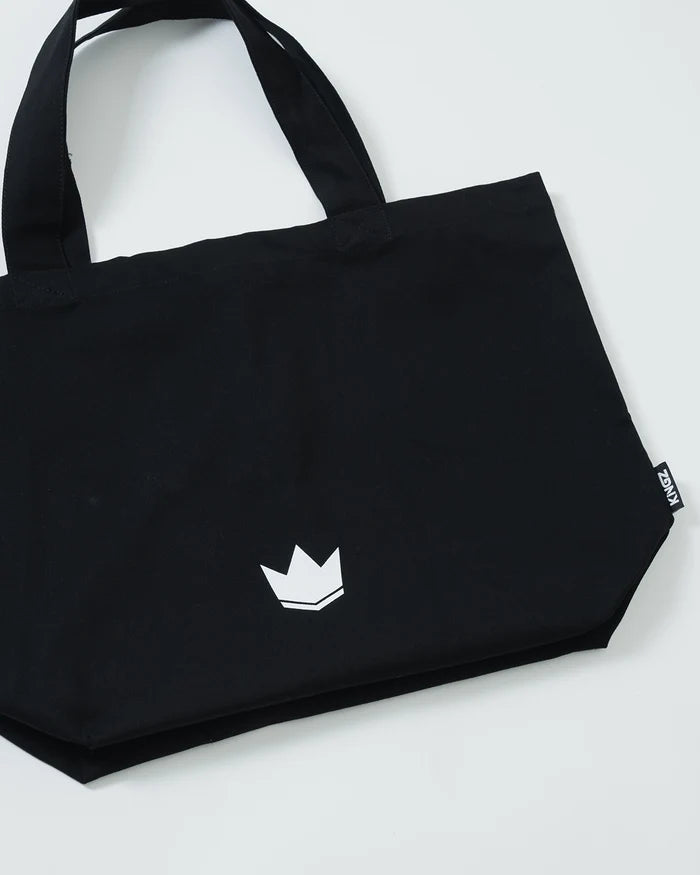 Kingz Kore Eco Bag - Crown Logo Close-Up - White Crown Emblem on Black Canvas BJJ Tote Detail