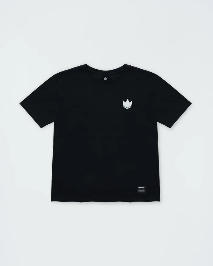 Kingz Kore V2 Youth Tee - Front View - White Crown Chest Logo - Black Youth BJJ Training Tee [color:Black]