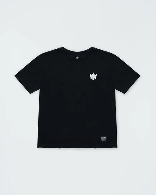 Kingz Kore V2 Youth Tee - Front View - White Crown Chest Logo - Black Youth BJJ Training Tee [color:Black]