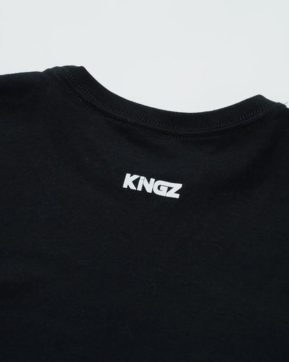 Kingz Kore V2 Youth Tee - Detail Shot - Kingz Back Logo Print Close-up - Black Youth BJJ Casual Wear [color:Black]