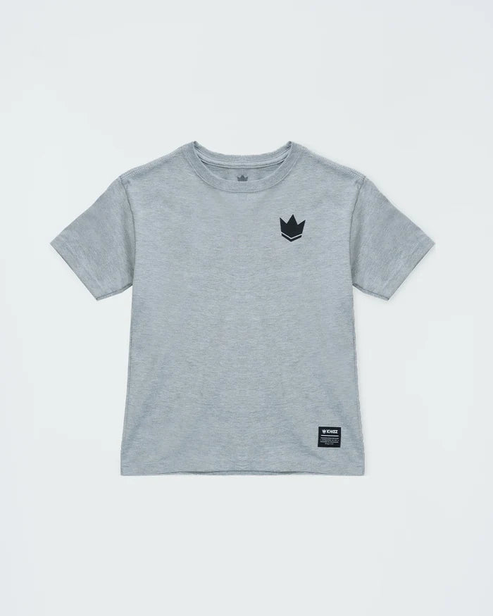 Kingz Kore V2 Youth Tee - Front View - Black Crown Chest Logo - Light Gray Youth BJJ Training Tee [color:Black]
