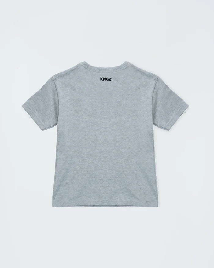 Kingz Kore V2 Youth Tee - Back View - Kingz Upper Back Logo Print - Light Gray Youth BJJ Streetwear Tee [color:Light Gray]