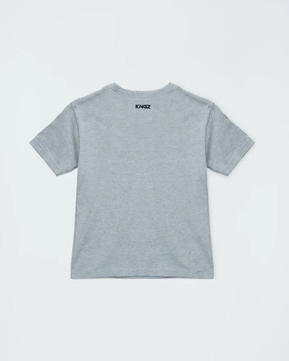 Kingz Kore V2 Youth Tee - Back View - Kingz Upper Back Logo Print - Light Gray Youth BJJ Streetwear Tee [color:Light Gray]