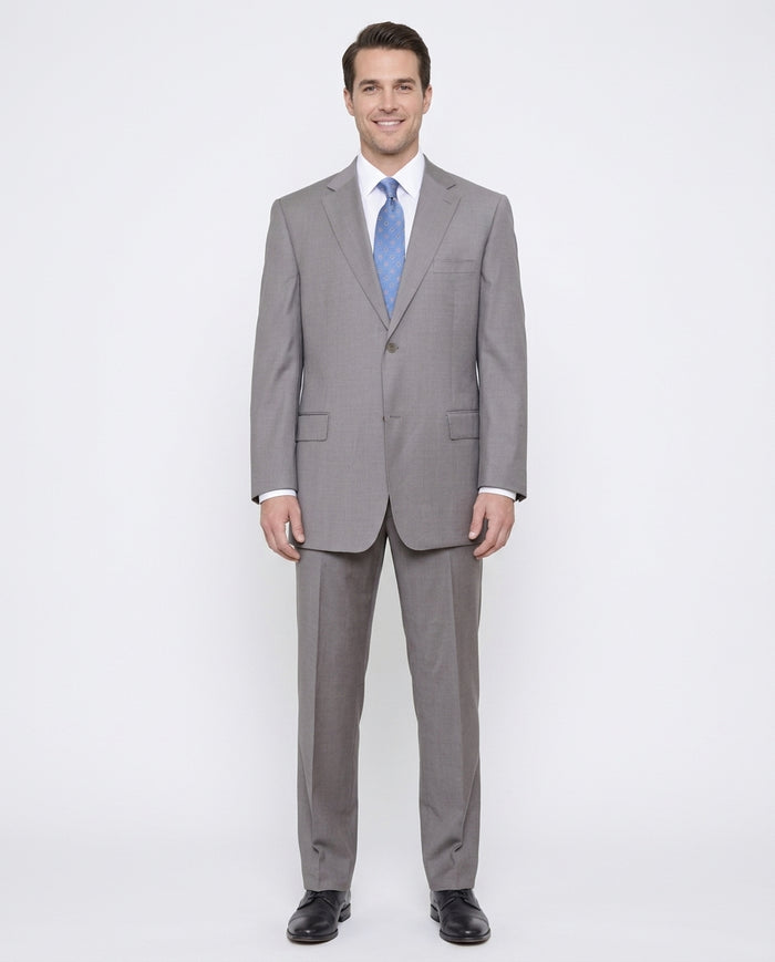 Label E Mens Solid Tan Classic Fit 100% Wool 2 Piece Suit