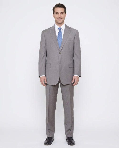Label E Mens Solid Tan Classic Fit 100% Wool 2 Piece Suit