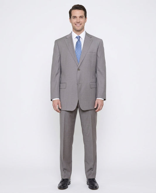 Label E Mens Solid Tan Classic Fit 100% Wool 2 Piece Suit