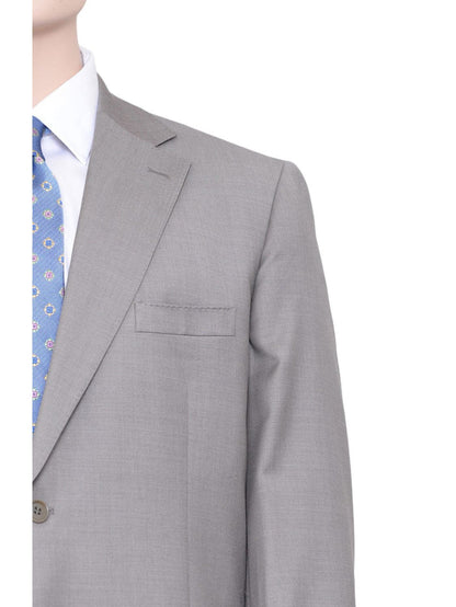 Label E SUITS 48L Label E Mens Solid Tan Classic Fit 100% Wool 2 Piece Suit