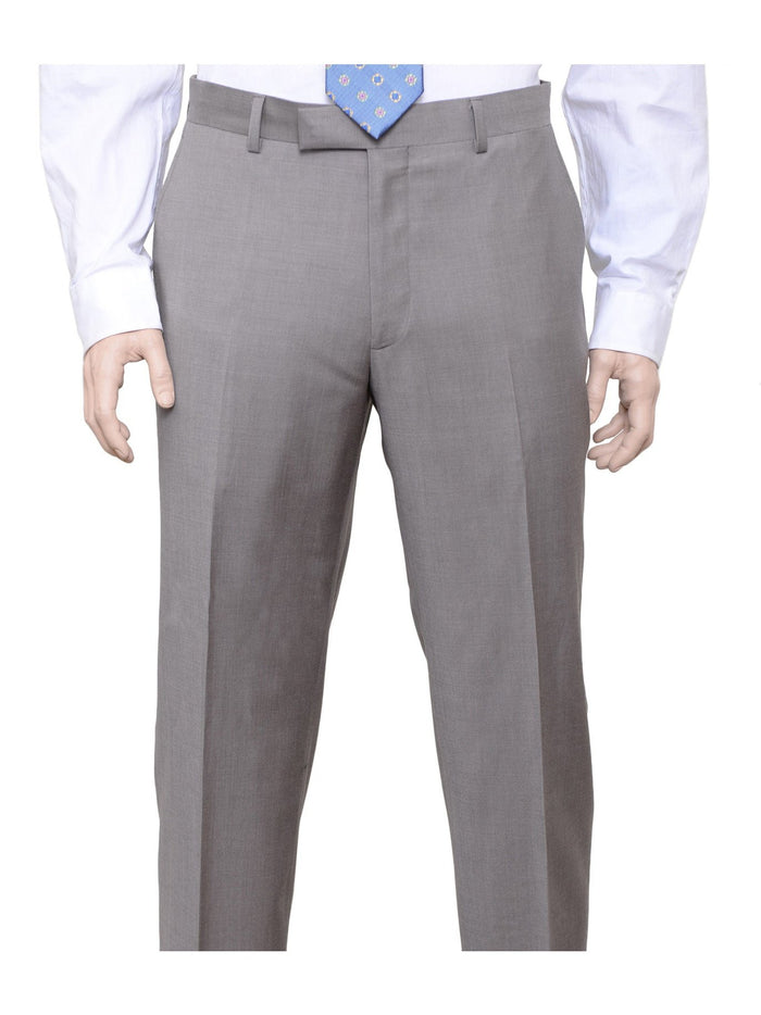 Label E SUITS 48L Label E Mens Solid Tan Classic Fit 100% Wool 2 Piece Suit