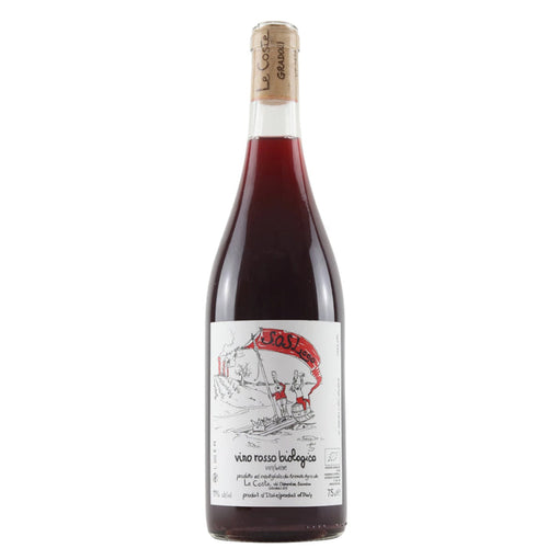 Le Coste red wine bottle with foil neck label, red glass body