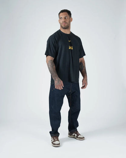 Kingz Leandro Lo Legends Never Die Tiger Tee - Full Body Front View - LLT7 Gold Chest Print - Black BJJ Tee [color:Black]