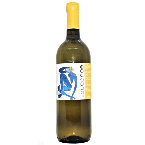2022 white wine bottle with yellow cap and blue-and-white label