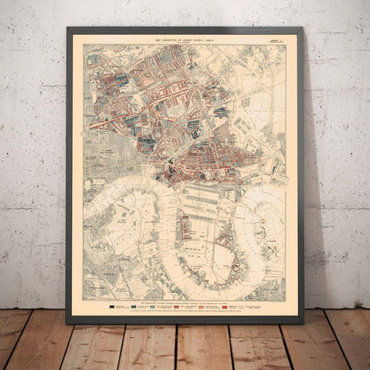 Map of London Poverty 1898-9, Eastern District, by Charles Booth - Isle of Dogs, Surrey Quays, West India, Canary Wharf - E3, E14, SE16, SE8, SE10
