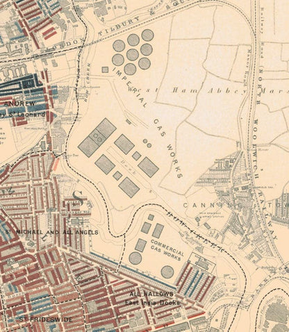 Map of London Poverty 1898-9, Eastern District, by Charles Booth - Isle of Dogs, Surrey Quays, West India, Canary Wharf - E3, E14, SE16, SE8, SE10
