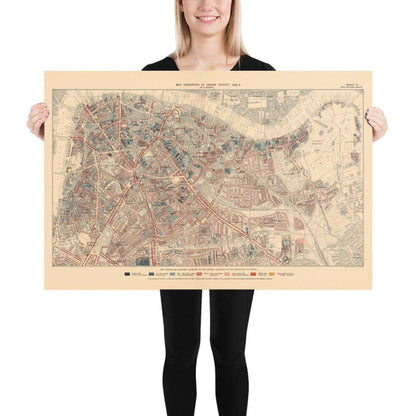 Map of London Poverty 1898-9, Inner Southern, by Charles Booth - Southwark, Waterloo, London Bridge, Camberwell, Peckham, Bermondsey - SE1, SE11, SE17, SE16, SE15