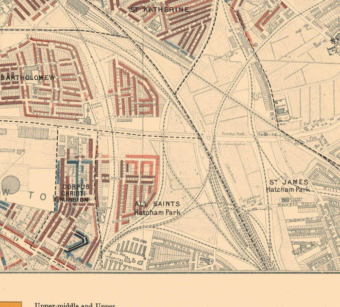 Map of London Poverty 1898-9, Inner Southern, by Charles Booth - Southwark, Waterloo, London Bridge, Camberwell, Peckham, Bermondsey - SE1, SE11, SE17, SE16, SE15