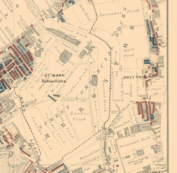 Map of London Poverty 1898-9, Inner Southern, by Charles Booth - Southwark, Waterloo, London Bridge, Camberwell, Peckham, Bermondsey - SE1, SE11, SE17, SE16, SE15