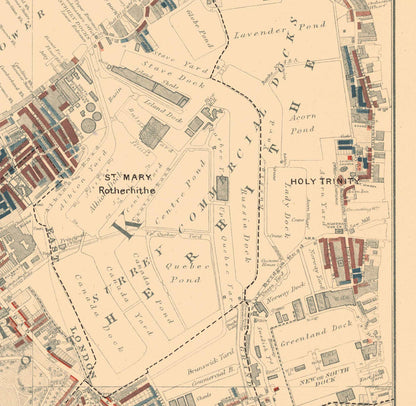 Map of London Poverty 1898-9, Inner Southern, by Charles Booth - Southwark, Waterloo, London Bridge, Camberwell, Peckham, Bermondsey - SE1, SE11, SE17, SE16, SE15