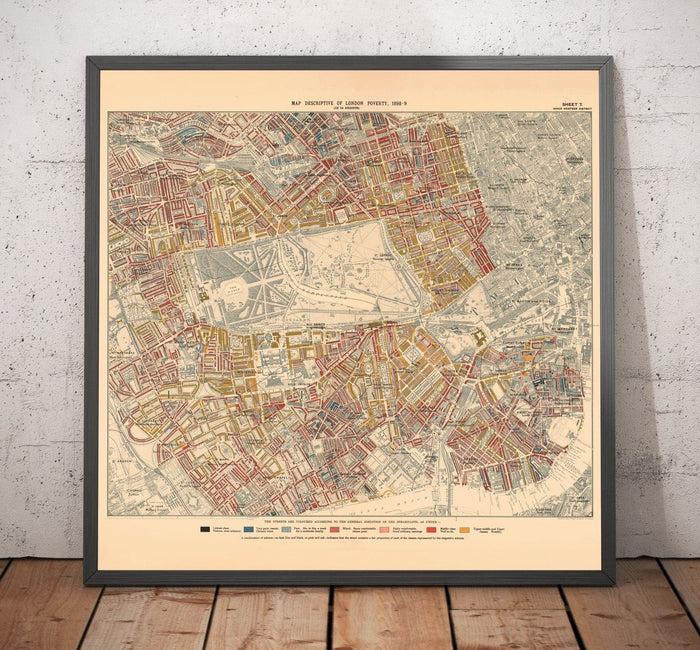 Map of London Poverty 1898-9, Inner Western District, by Charles Booth - Westminster, Hyde Park, Kensington, Mayfair - W1, W2, W11, W8, SW7, SW3, SW1