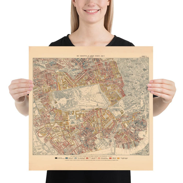 Map of London Poverty 1898-9, Inner Western District, by Charles Booth - Westminster, Hyde Park, Kensington, Mayfair - W1, W2, W11, W8, SW7, SW3, SW1
