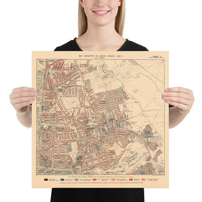 Map of London Poverty 1898-9, North Eastern District, by Charles Booth - Hackney, London Fields, Clapton, Marshes - E5, E8, E9, E3, N16