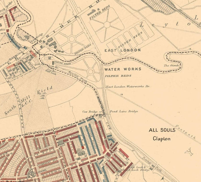 Map of London Poverty 1898-9, North Eastern District, by Charles Booth - Hackney, London Fields, Clapton, Marshes - E5, E8, E9, E3, N16