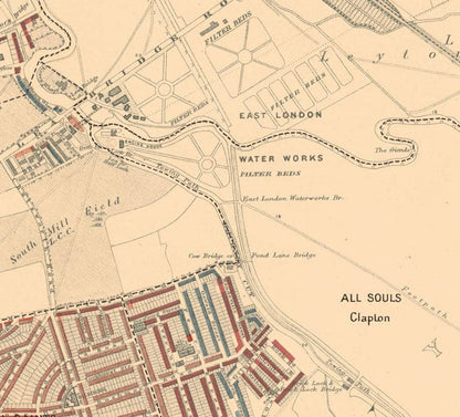 Map of London Poverty 1898-9, North Eastern District, by Charles Booth - Hackney, London Fields, Clapton, Marshes - E5, E8, E9, E3, N16