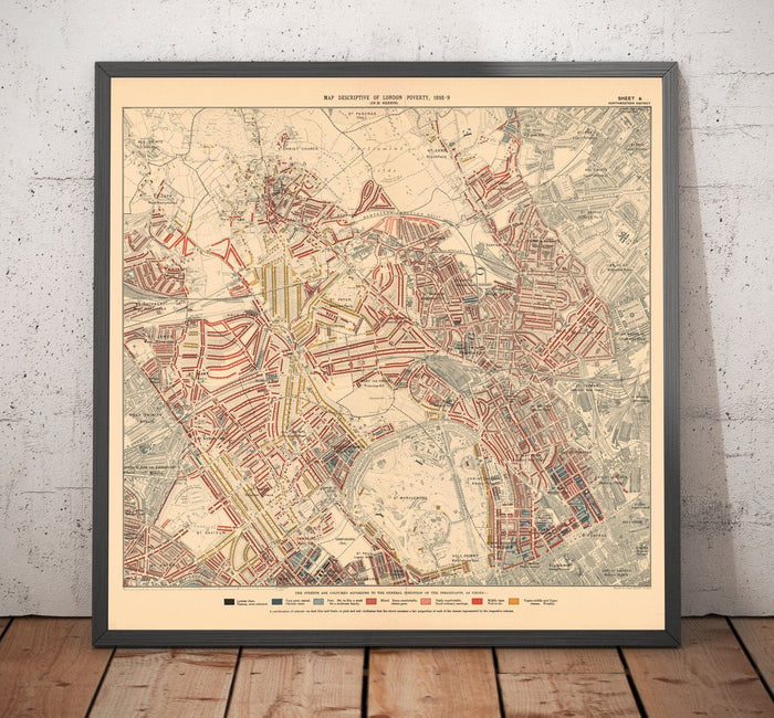 Map of London Poverty 1898-9, North Western District, by Charles Booth - Camden, Hampstead, Westminster, Regents Park - NW1, NW5, NW3, NW8, NW6, W9