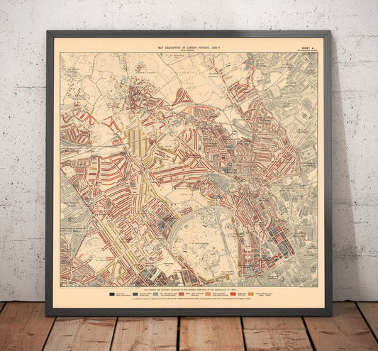 Map of London Poverty 1898-9, North Western District, by Charles Booth - Camden, Hampstead, Westminster, Regents Park - NW1, NW5, NW3, NW8, NW6, W9