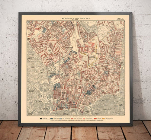 Map of London Poverty 1898-9, Northern District, by Charles Booth - Camden, Islington, Stoke Newington, Kings Cross - N1, N1C, N5, N7, N16, N4