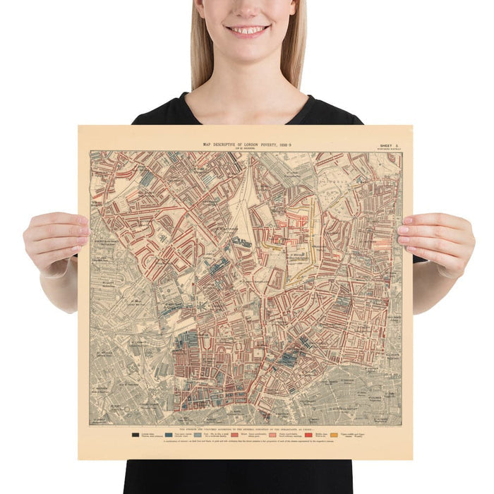 Map of London Poverty 1898-9, Northern District, by Charles Booth - Camden, Islington, Stoke Newington, Kings Cross - N1, N1C, N5, N7, N16, N4
