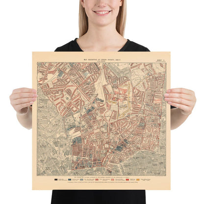 Map of London Poverty 1898-9, Northern District, by Charles Booth - Camden, Islington, Stoke Newington, Kings Cross - N1, N1C, N5, N7, N16, N4