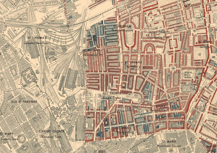 Map of London Poverty 1898-9, Northern District, by Charles Booth - Camden, Islington, Stoke Newington, Kings Cross - N1, N1C, N5, N7, N16, N4