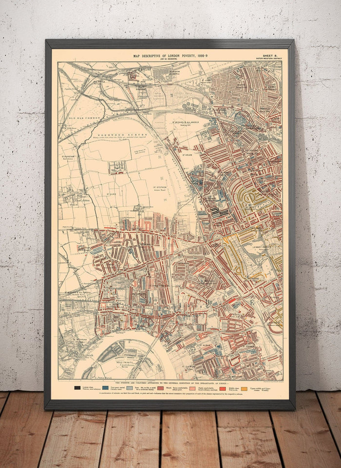 Map of London Poverty 1898-9, Outer Western District, by Charles Booth - Notting Hill, Shepherds Bush, Hammersmith, Chelsea - W6, W12, W14, W11, W10, NW10