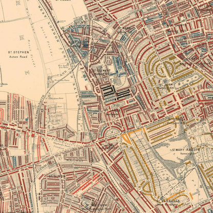 Map of London Poverty 1898-9, Outer Western District, by Charles Booth - Notting Hill, Shepherds Bush, Hammersmith, Chelsea - W6, W12, W14, W11, W10, NW10