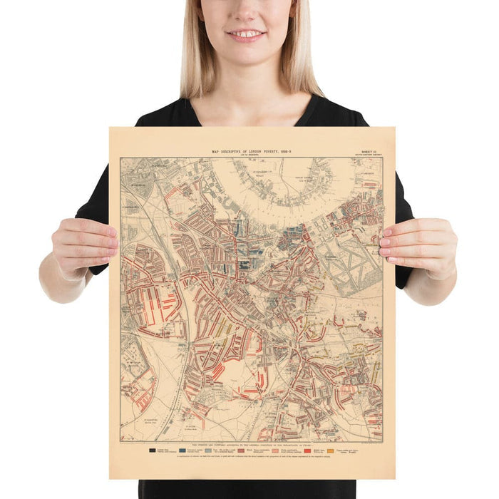 Map of London Poverty 1898-9, South Eastern District, by Charles Booth - New Cross, Blackheath, Nunhead, Deptford - SE8, SE10, SE14, SE4, SE13