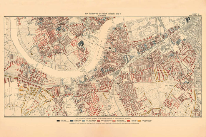 Map of London Poverty 1898-9, South Western District, by Charles Booth - Battersea, Clapham, Putney, Wandsworth - SW6, SW15, SW18, SW10, SW11, SW8, SW4
