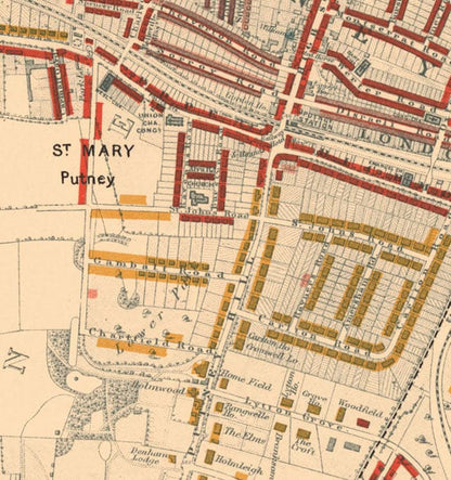 Map of London Poverty 1898-9, South Western District, by Charles Booth - Battersea, Clapham, Putney, Wandsworth - SW6, SW15, SW18, SW10, SW11, SW8, SW4