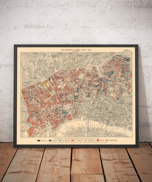Map of London Poverty 1898-9, West Central District, by Charles Booth - Westminster, Camden, City of London, Islington - W1, WC1, WC2, EC1, N1