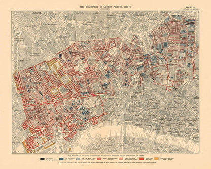 Map of London Poverty 1898-9, West Central District, by Charles Booth - Westminster, Camden, City of London, Islington - W1, WC1, WC2, EC1, N1