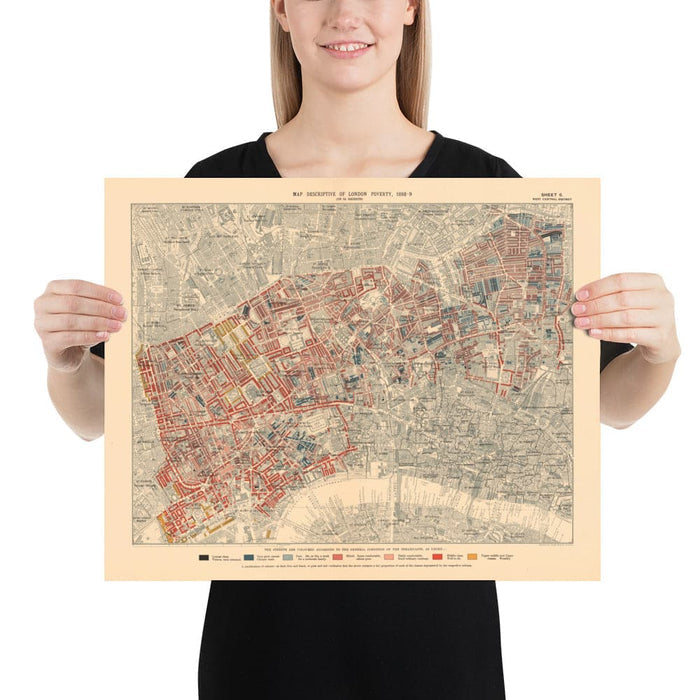 Map of London Poverty 1898-9, West Central District, by Charles Booth - Westminster, Camden, City of London, Islington - W1, WC1, WC2, EC1, N1