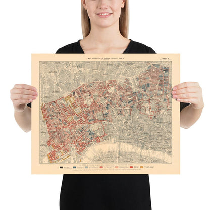 Map of London Poverty 1898-9, West Central District, by Charles Booth - Westminster, Camden, City of London, Islington - W1, WC1, WC2, EC1, N1