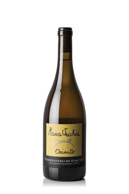 White wine bottle with Massa Vecchia Ariento label and 2023 vintage