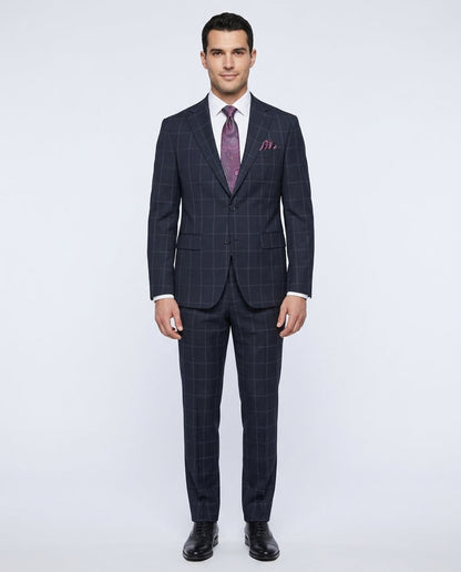 Mens Blue Check Slim Fit 100% VBC Wool Prehemmed Suit