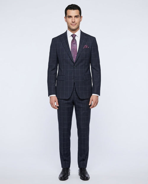 Mens Blue Check Slim Fit 100% VBC Wool Prehemmed Suit